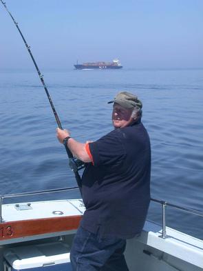 Don hooked up on his first Chesapeake Bay striper trip