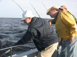 Professor Kaplan nets a great striper!