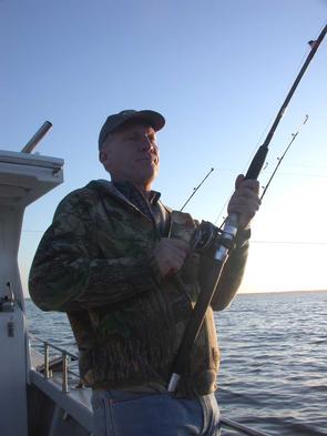 Wayne hauls in a trophy striper!