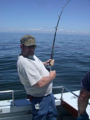 Bob hooks up with the big fish of the day at 42 inches which was released
