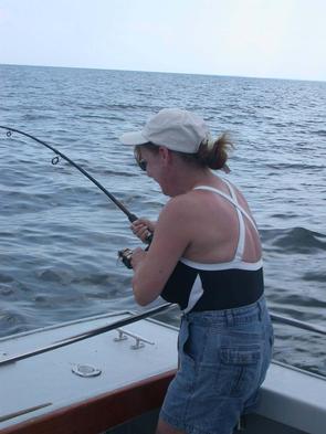 Nancy shows "the boys" how to catch!