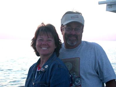 Denise & George Ord relax at sunset during the croaker bite!