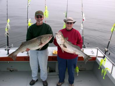 Ted and Barbara now add another species, trophy striped bass, to their long list of conquests!