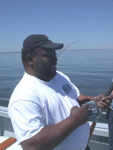Ron Blunt battles this striper which was a keeper!