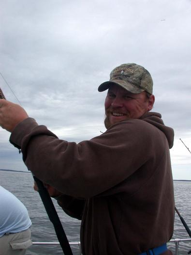 No contest for this striper as strong man Travis skips him over the water!