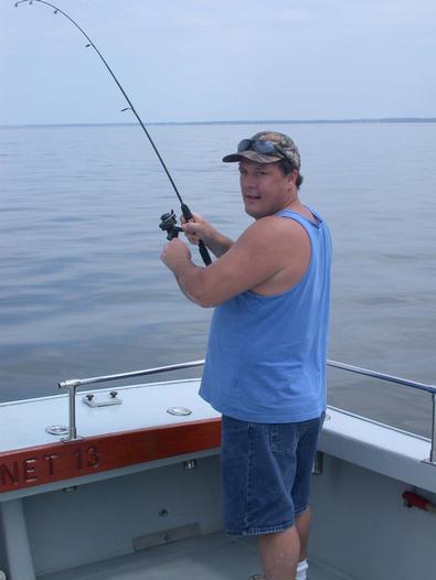 Using 6 pound test Steve had his hands full landing these stripers and croakers