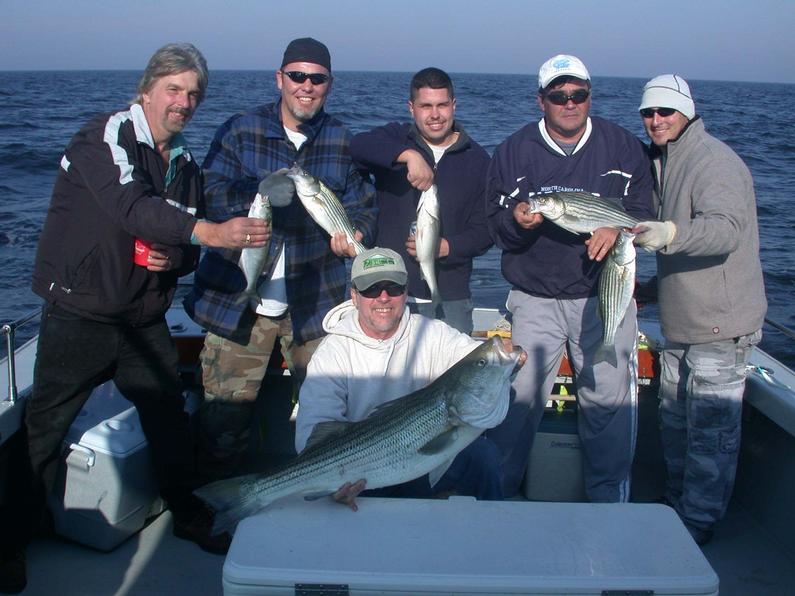 Chumming sized stripers, bluefish and a Bubba made the day