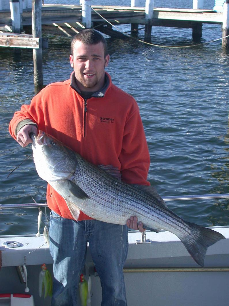 Chase on his first visit to the Bay hooks and lands the big fish of the day at 42 inches
