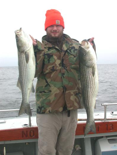 Nick kept warm after landing this pair  of beauties!